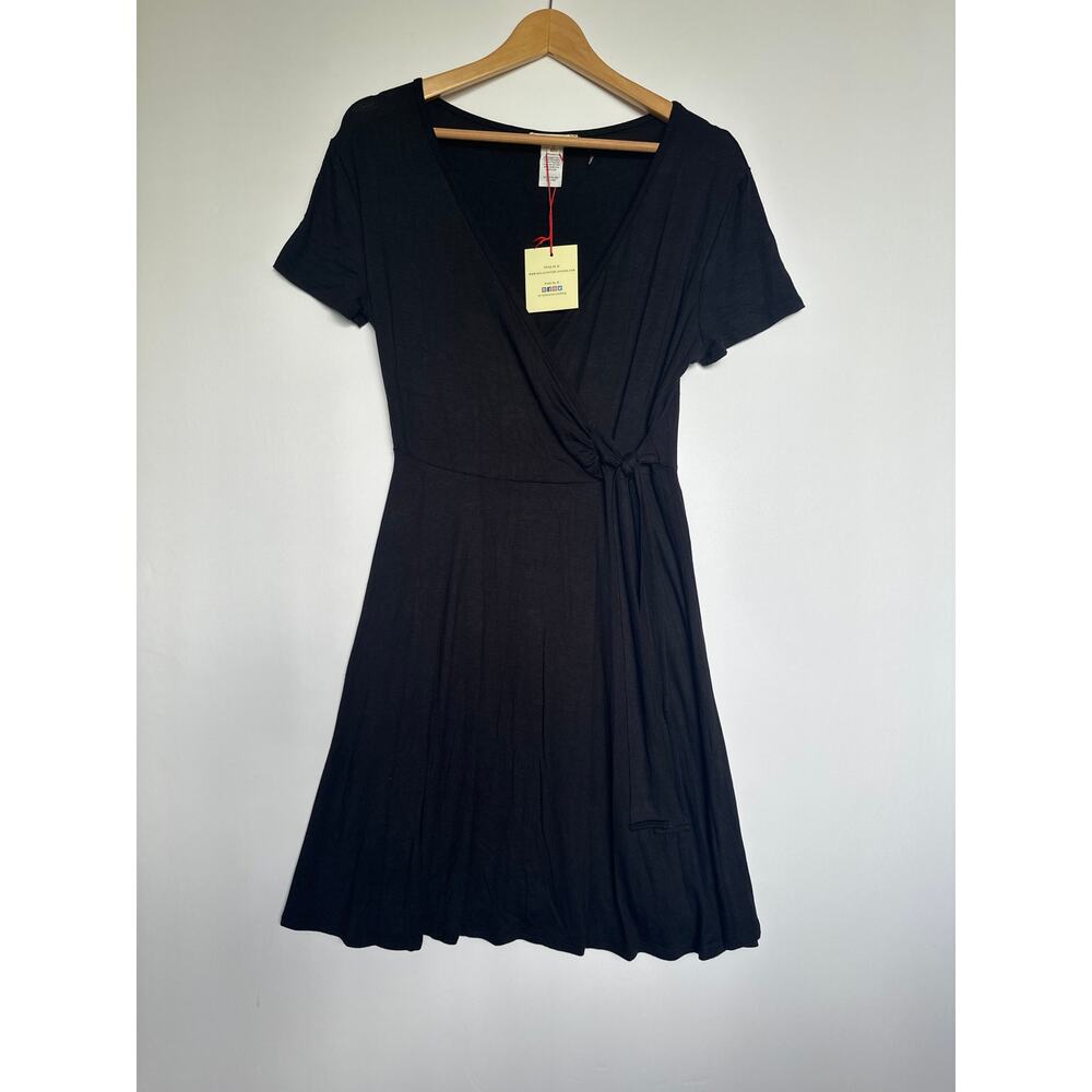 Rolla Coaster Dress 🌿Women’s Size Small Black Wrap Short Sleeve Casual NWT - Picture 3 of 12